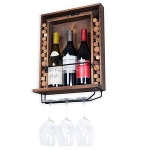 Rustic Brown Wine Rack with Glass Holder